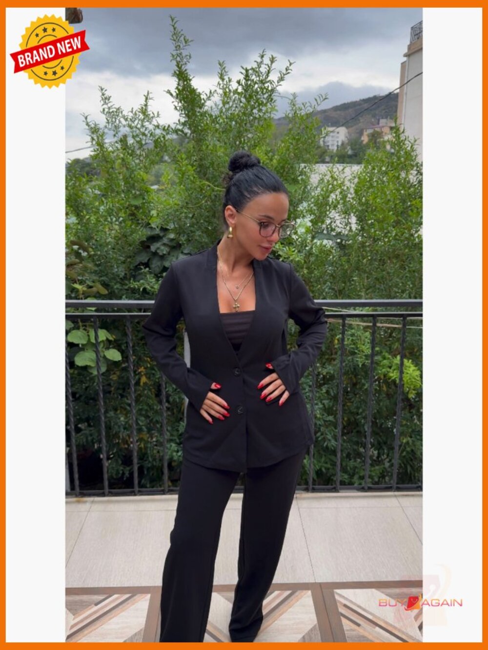 Women's 2 Piece Pantsuit Set Business Casual Blazer & Straight Leg Pants Office - Picture 6 of 7